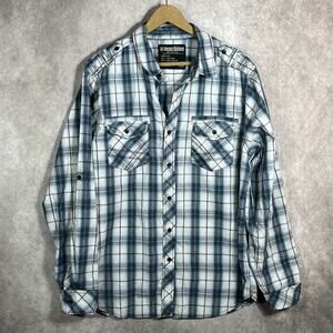 Machine Shirt Mens XL White Gray Long Sleeves Button Casual Pockets‎ Streetwear